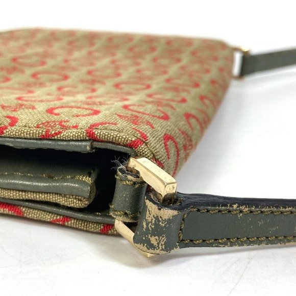 CELINE CMacadam Mini Hand Bag Accessory pouch Canvas/Leather Khaki x Red - Picture 9 of 12